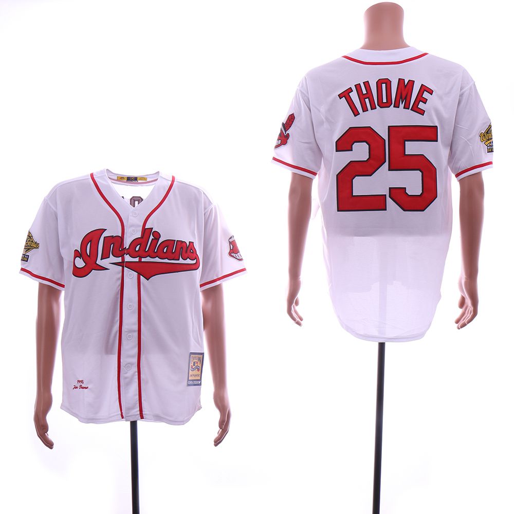 Men Cleveland Indians #25 Thome White Throwback MLB Jerseys